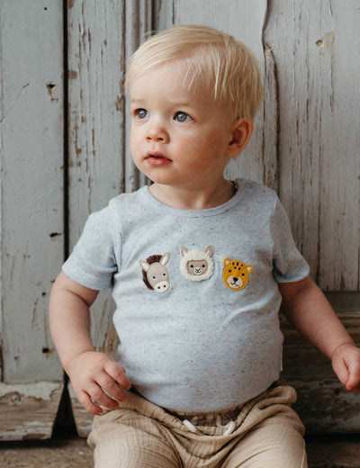 Purebaby - Blue Donkey Appliqué Bodysuit Romper Purebaby 