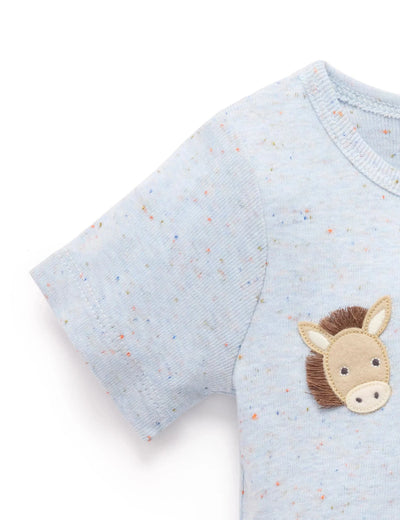 Purebaby - Blue Donkey Appliqué Bodysuit Romper Purebaby 