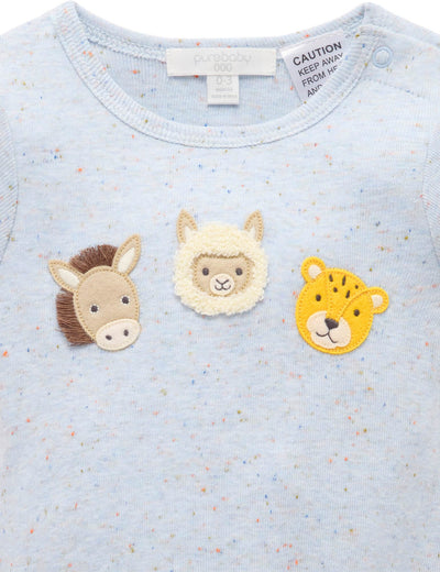 Purebaby - Blue Donkey Appliqué Bodysuit Romper Purebaby 