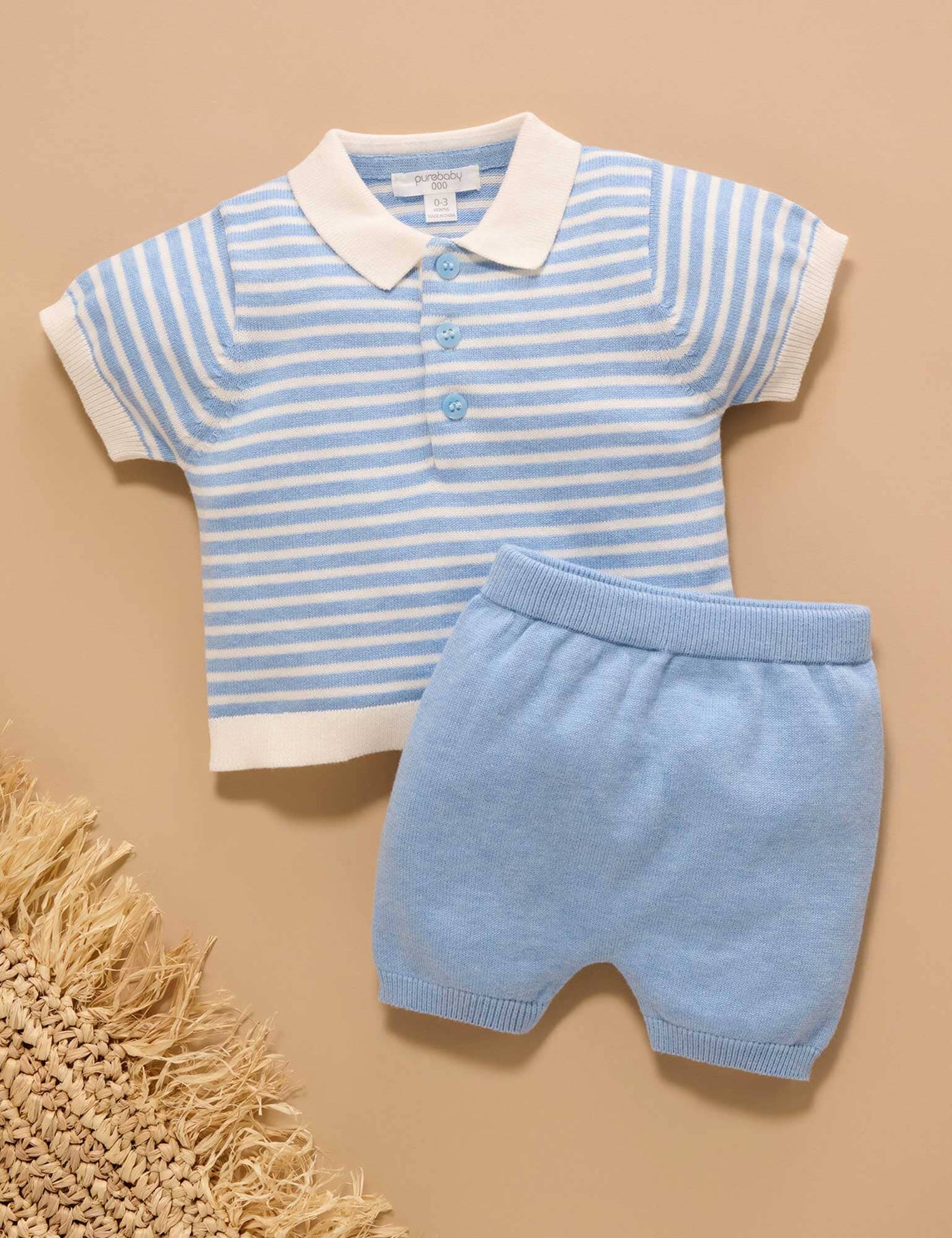 Purebaby - Blue Knitted Polo Set Matching Set Purebaby 