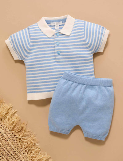Purebaby - Blue Knitted Polo Set Matching Set Purebaby 