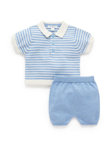 Purebaby - Blue Knitted Polo Set