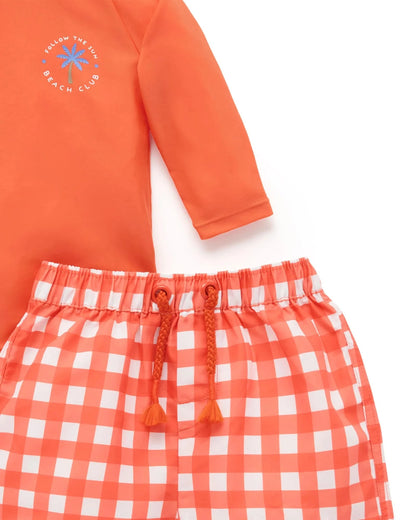 Purebaby - Board Short & Rashie Set | Fiesta Gingham Two-Piece Swimsuit Purebaby 