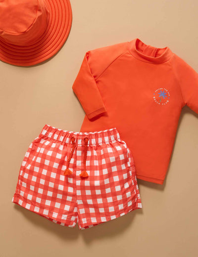 Purebaby - Board Short & Rashie Set | Fiesta Gingham Two-Piece Swimsuit Purebaby 