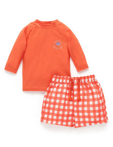 Purebaby - Board Short & Rashie Set | Fiesta Gingham