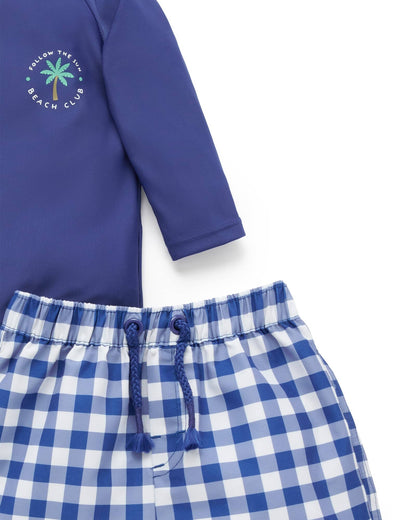 Purebaby - Board Short & Rashie Set | Marine Gingham Two-Piece Swimsuit Purebaby 