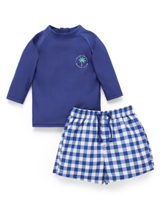Purebaby - Board Short & Rashie Set | Marine Gingham