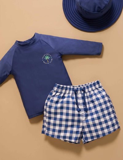 Purebaby - Board Short & Rashie Set | Marine Gingham Two-Piece Swimsuit Purebaby 