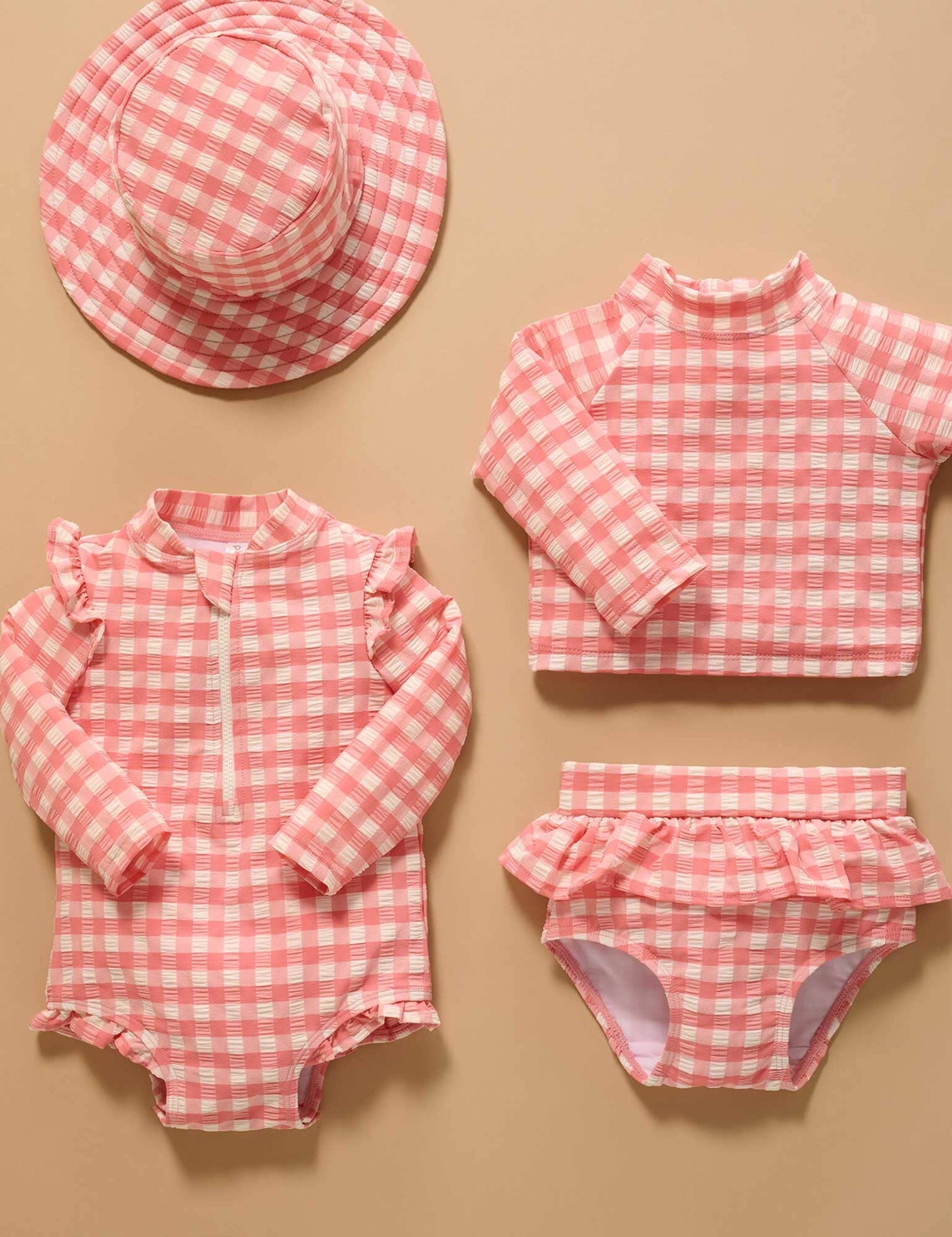 Purebaby - Broad Brim Swim Hat | Pomegranate Gingham Swim Hats Purebaby 