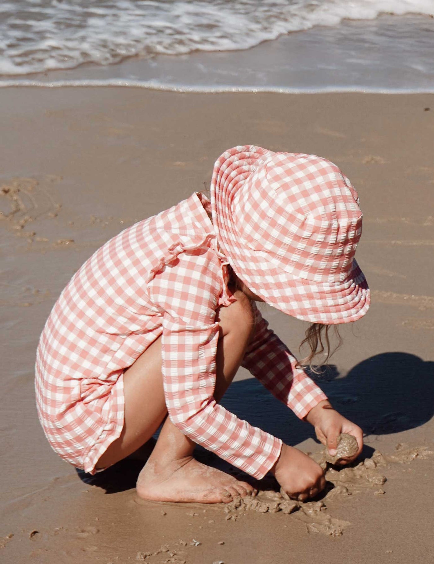 Purebaby - Broad Brim Swim Hat | Pomegranate Gingham Swim Hats Purebaby 