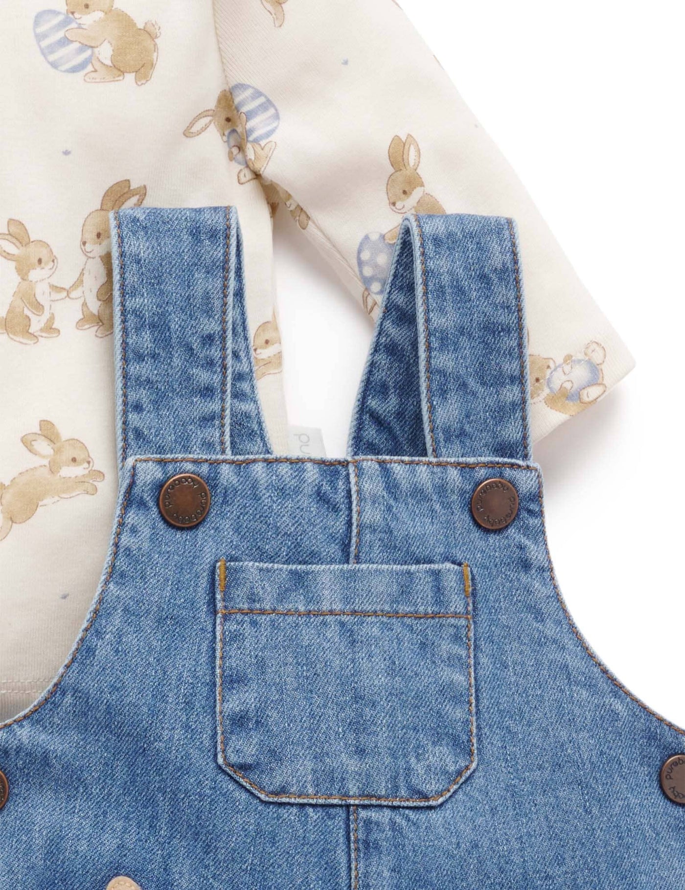 Purebaby - Bunny Denim Overall Set Matching Set Purebaby 