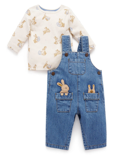 Purebaby - Bunny Denim Overall Set Matching Set Purebaby 