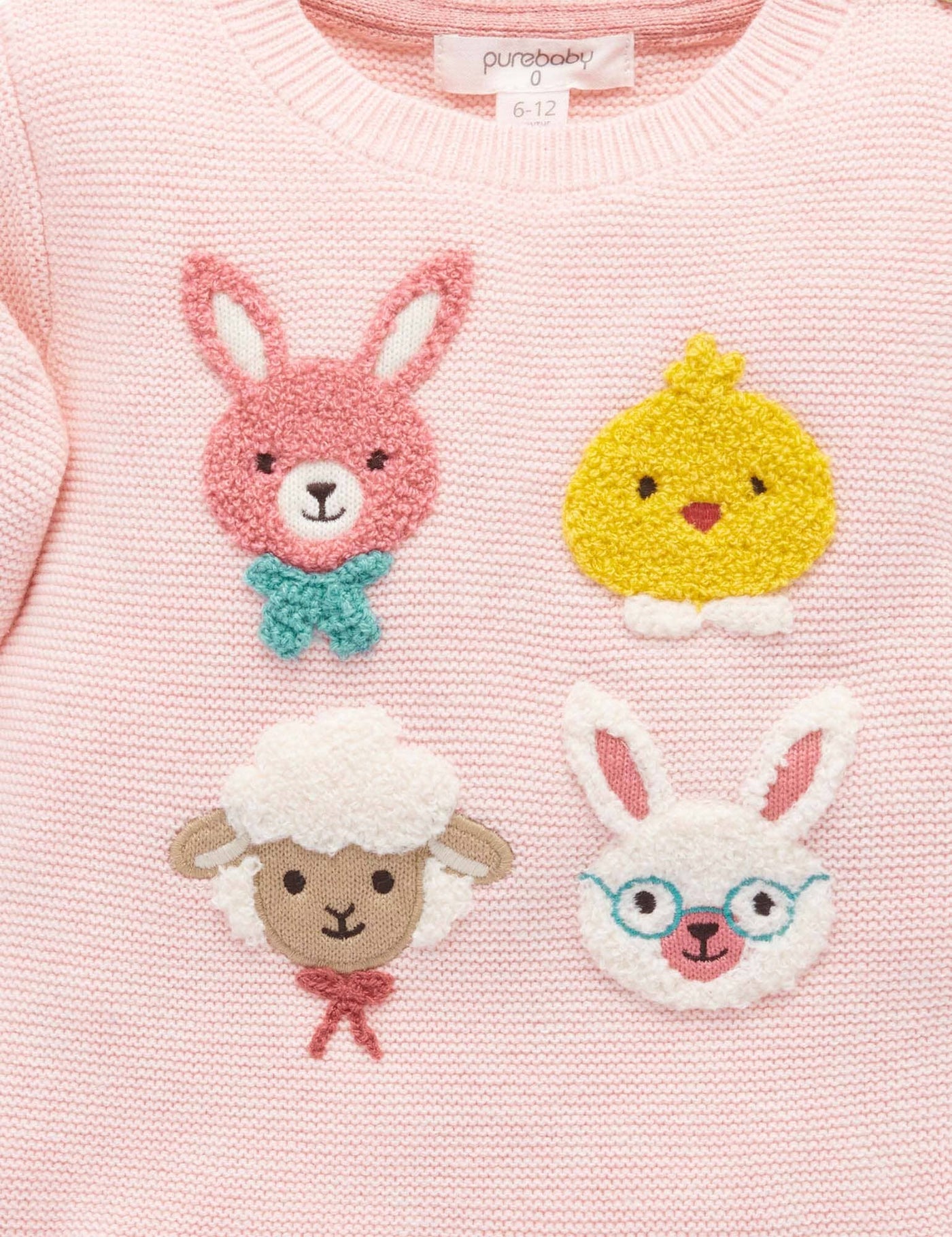 Purebaby - Bunny Friends Jumper | Apricot Melange Jumper Purebaby 