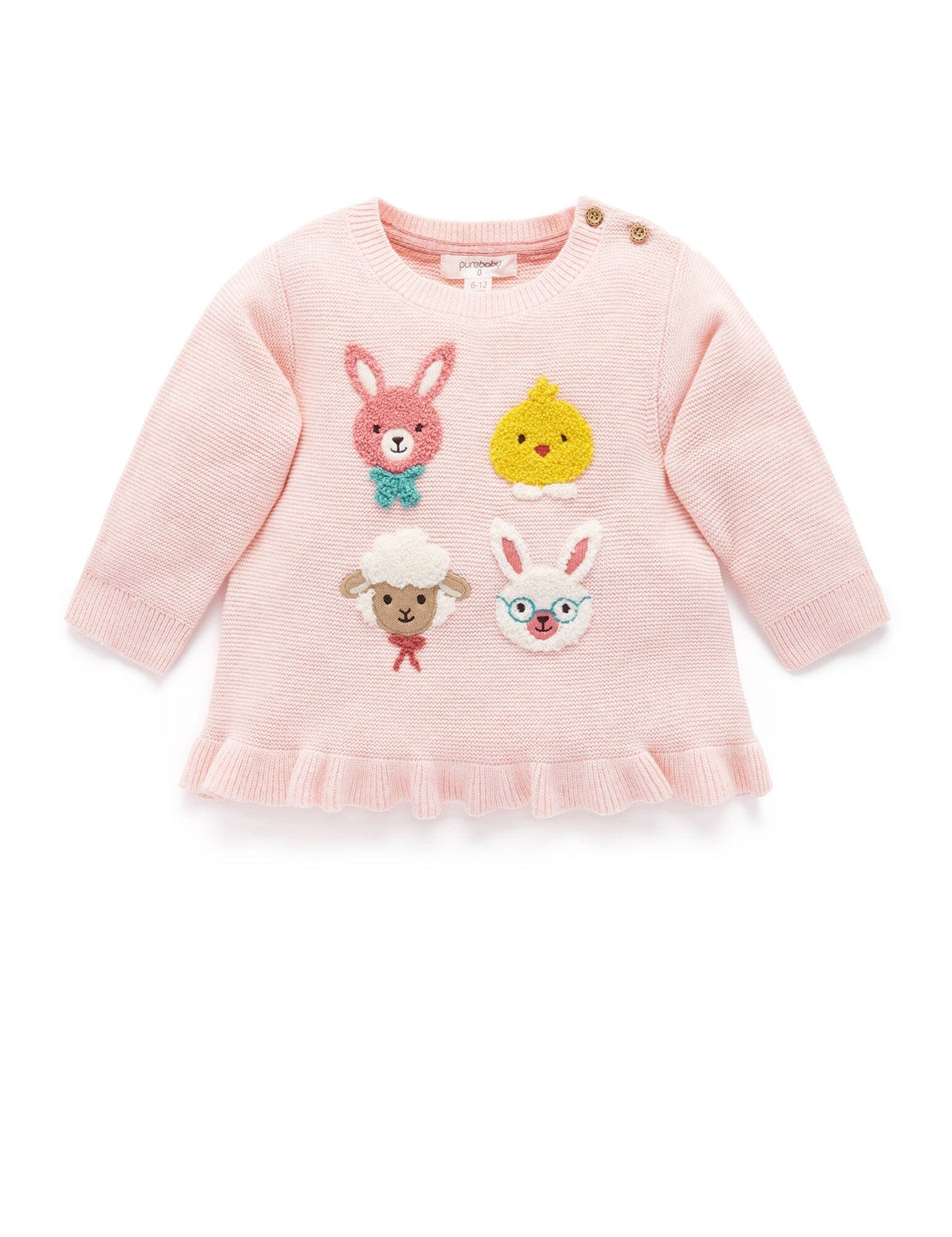 Purebaby - Bunny Friends Jumper | Apricot Melange Jumper Purebaby 