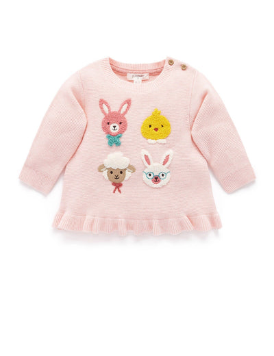 Purebaby - Bunny Friends Jumper | Apricot Melange Jumper Purebaby 