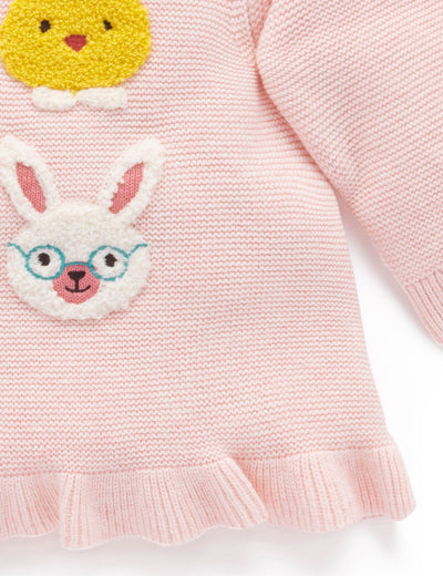 Purebaby - Bunny Friends Jumper | Apricot Melange Jumper Purebaby 