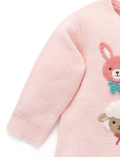 Purebaby - Bunny Friends Jumper | Apricot Melange Jumper Purebaby 