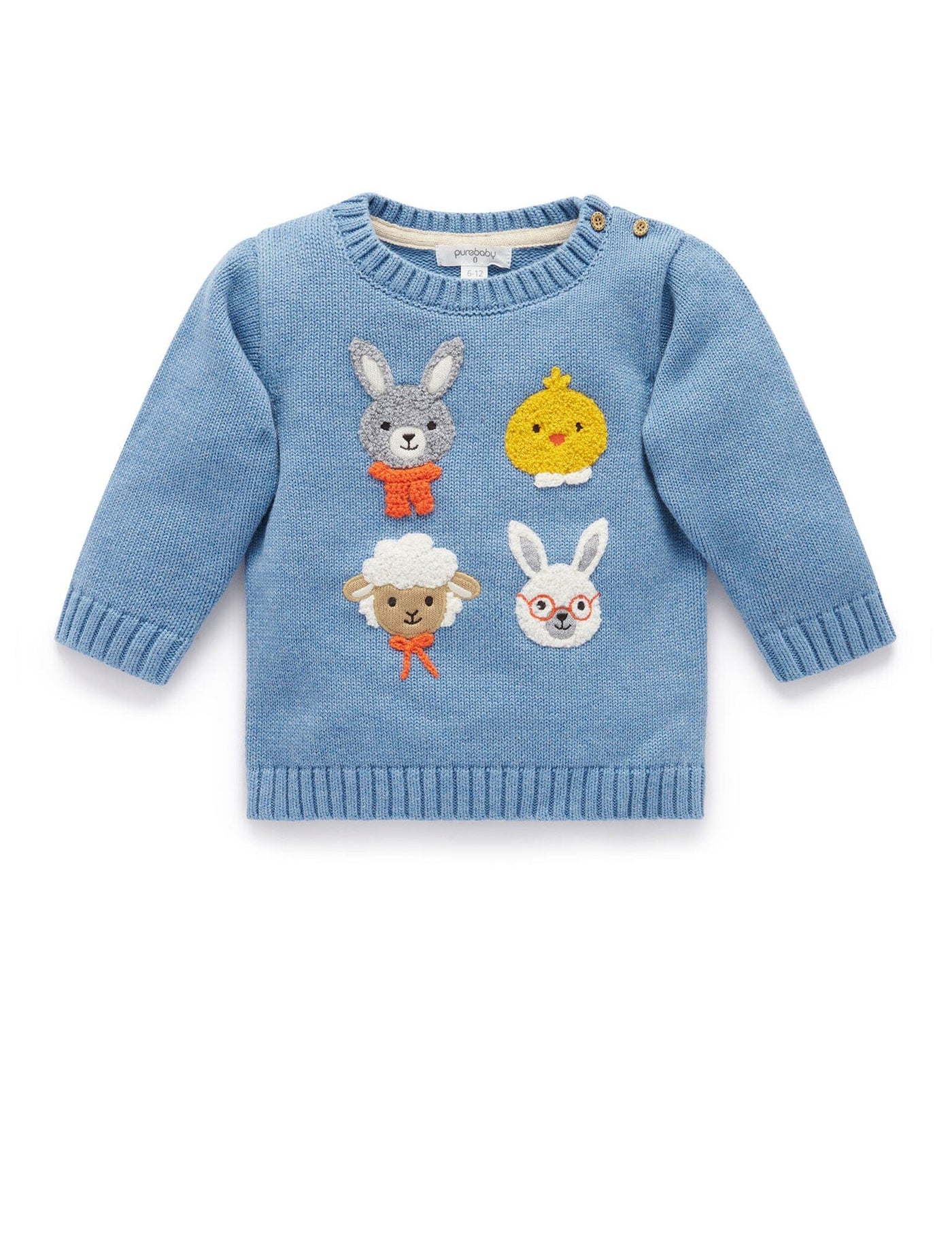 Purebaby - Bunny Friends Jumper | Bluestone Melange Knitted Jumper Purebaby 