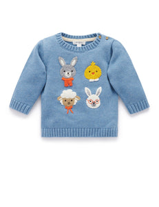 Purebaby - Bunny Friends Jumper | Bluestone Melange