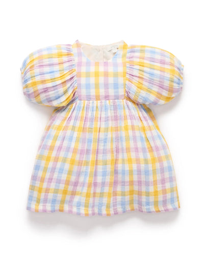 Purebaby - Check Gathered Dress Short Sleeve Dress Purebaby 