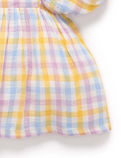 Purebaby - Check Gathered Dress Short Sleeve Dress Purebaby 