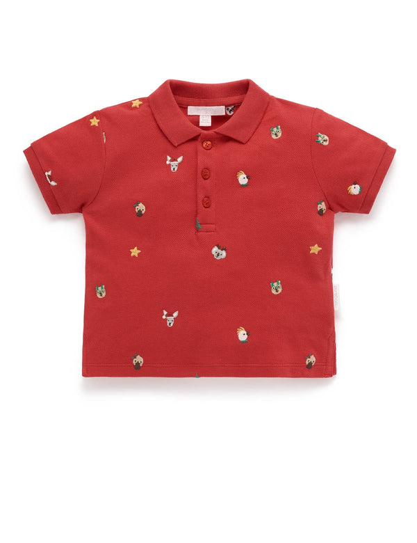 Purebaby - Christmas Polo | Christmas Broderie Short Sleeve Shirt Purebaby 