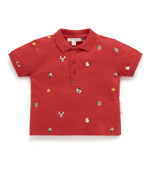 Purebaby - Christmas Polo | Christmas Broderie