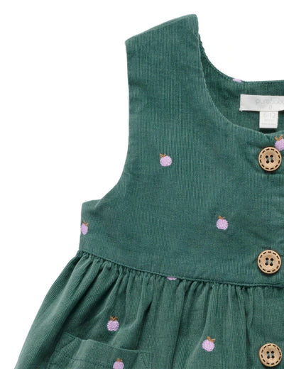 Purebaby - Embroidered Corduroy Pinnie | Green Sleeveless Dress Purebaby 