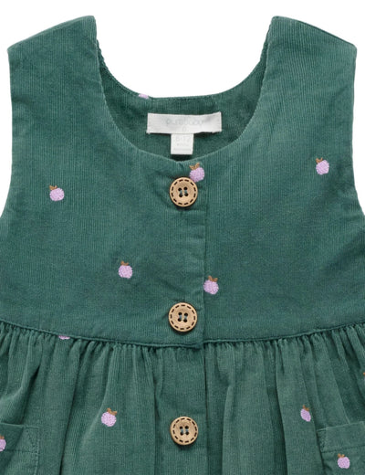 Purebaby - Embroidered Corduroy Pinnie | Green Sleeveless Dress Purebaby 