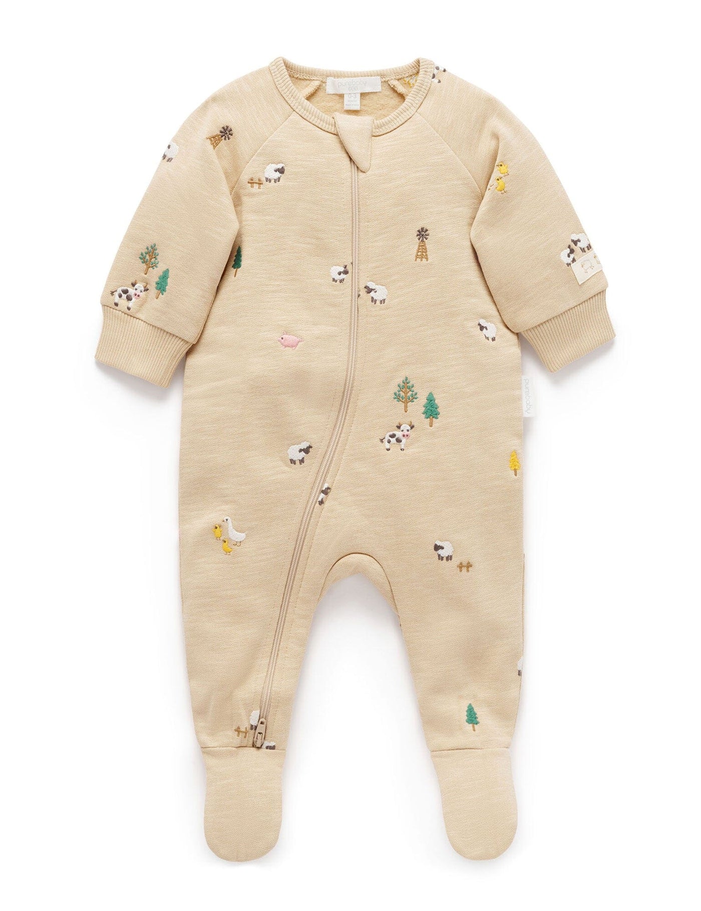 Purebaby - Embroidered Fleece Growsuit | Farm Friends Broderie Growsuit Purebaby 