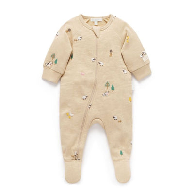 Purebaby - Embroidered Fleece Growsuit | Farm Friends Broderie Growsuit Purebaby 