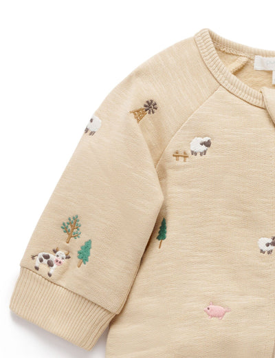 Purebaby - Embroidered Fleece Growsuit | Farm Friends Broderie Growsuit Purebaby 