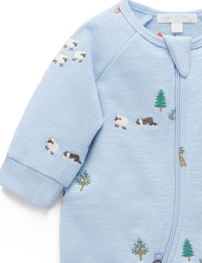 Purebaby - Embroidered Fleece Growsuit | Herding Sheep Broderie Growsuit Purebaby 