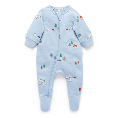 Purebaby - Embroidered Fleece Growsuit | Herding Sheep Broderie Growsuit Purebaby 