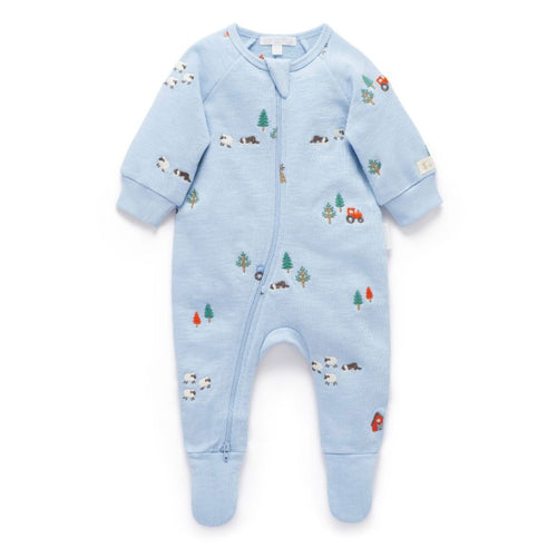 Purebaby - Embroidered Fleece Growsuit | Herding Sheep Broderie