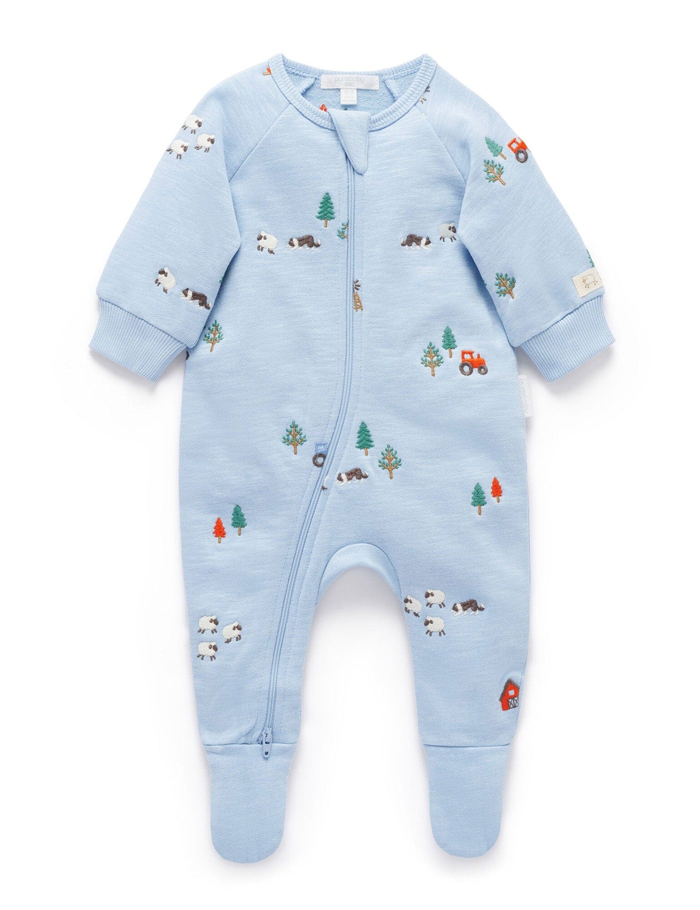 Purebaby - Embroidered Fleece Growsuit | Herding Sheep Broderie Growsuit Purebaby 