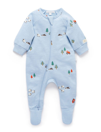 Purebaby - Embroidered Fleece Growsuit | Herding Sheep Broderie Growsuit Purebaby 