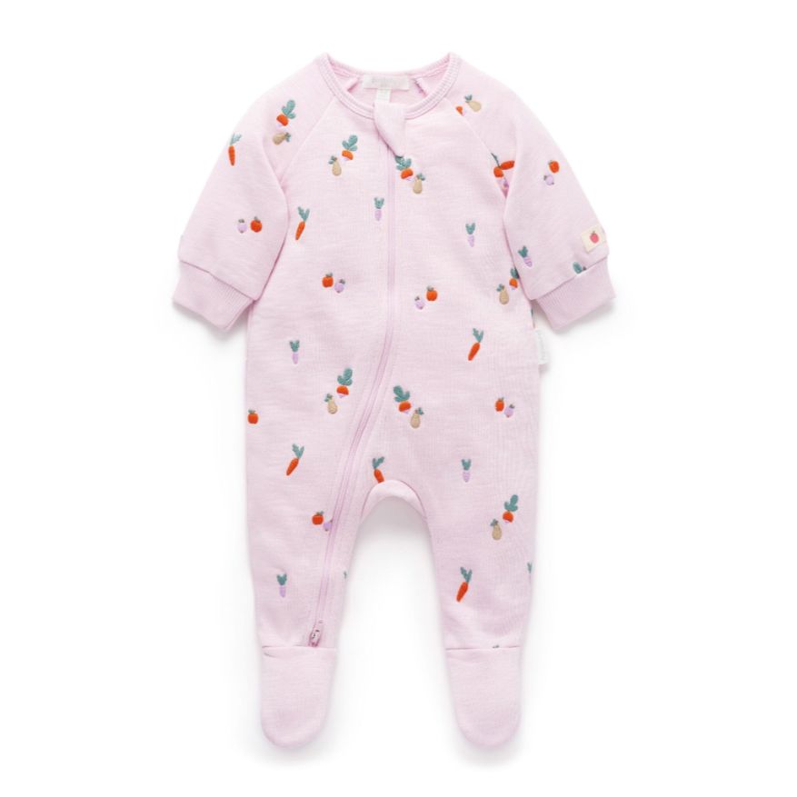 Purebaby - Embroidered Fleece Growsuit | Winter Fruits Broderie Growsuit Purebaby 