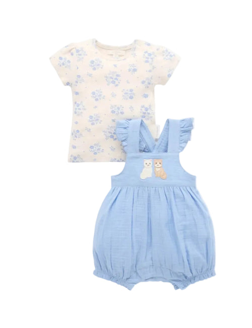 Purebaby - Embroidered Overall Set | Bluebell