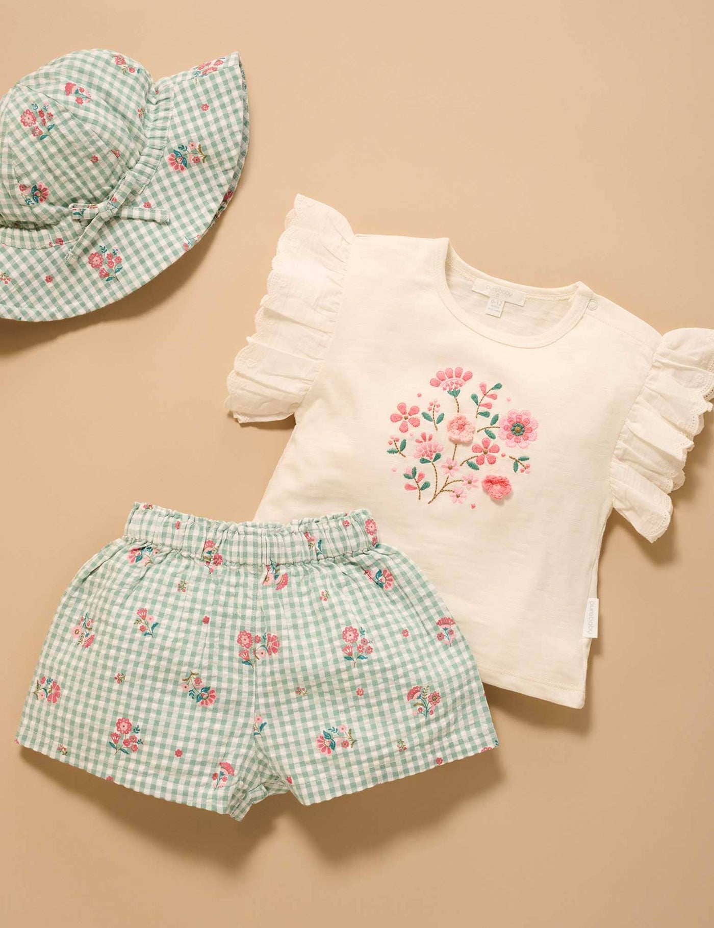 Purebaby - Frida Gingham Floral Set Matching Set Purebaby 