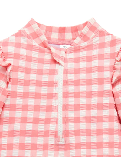 Purebaby - Frilly Long Sleeve Swimsuit | Pomegranate Gingham One-Piece Swimsuit Purebaby 