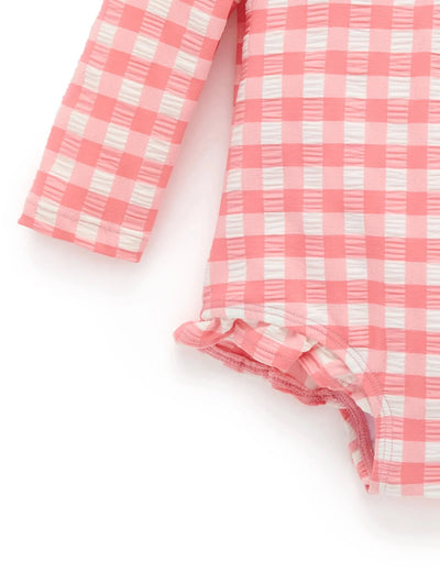 Purebaby - Frilly Long Sleeve Swimsuit | Pomegranate Gingham One-Piece Swimsuit Purebaby 