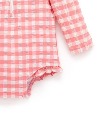 Purebaby - Frilly Long Sleeve Swimsuit | Pomegranate Gingham One-Piece Swimsuit Purebaby 