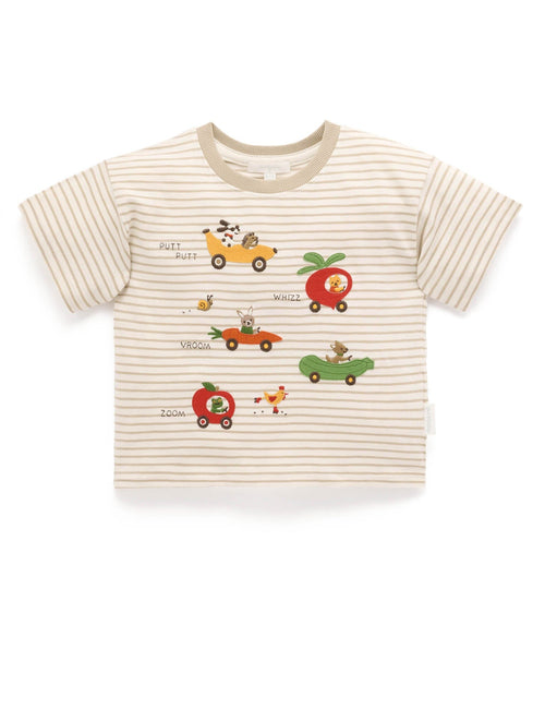 Purebaby - Garden Cars Tee | Beech Stripe