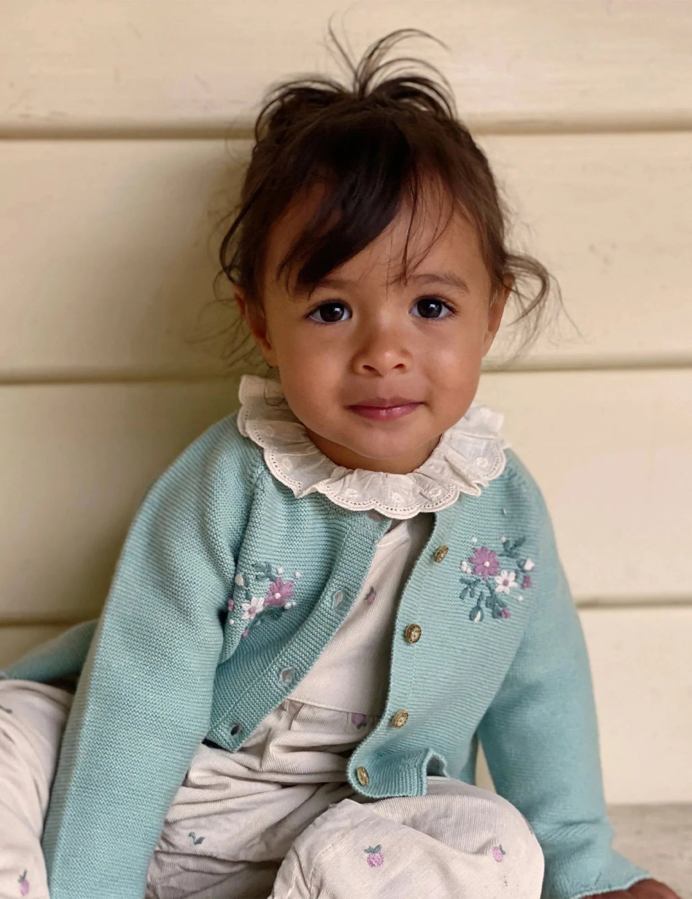 Purebaby - Hand Embroidered Cardigan | Sage Melange Cardigan Purebaby 