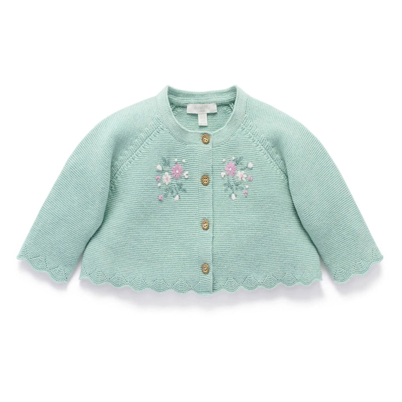 Purebaby - Hand Embroidered Cardigan | Sage Melange Cardigan Purebaby 