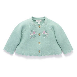 Purebaby - Hand Embroidered Cardigan | Sage Melange