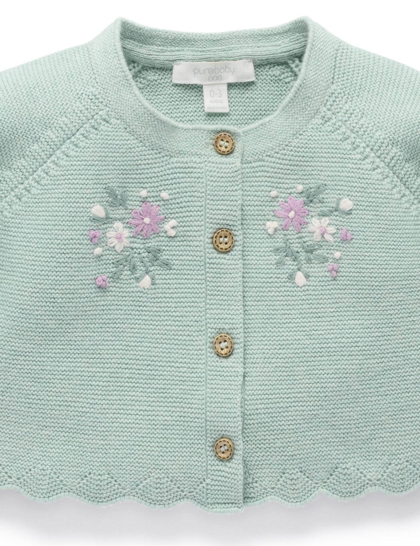 Purebaby - Hand Embroidered Cardigan | Sage Melange Cardigan Purebaby 