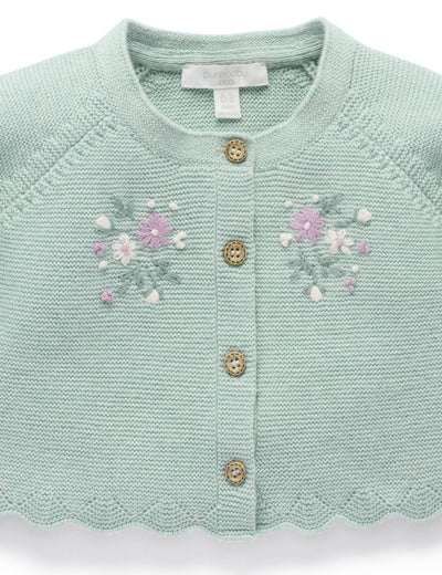 Purebaby - Hand Embroidered Cardigan | Sage Melange Cardigan Purebaby 