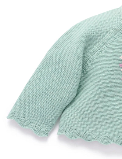 Purebaby - Hand Embroidered Cardigan | Sage Melange Cardigan Purebaby 